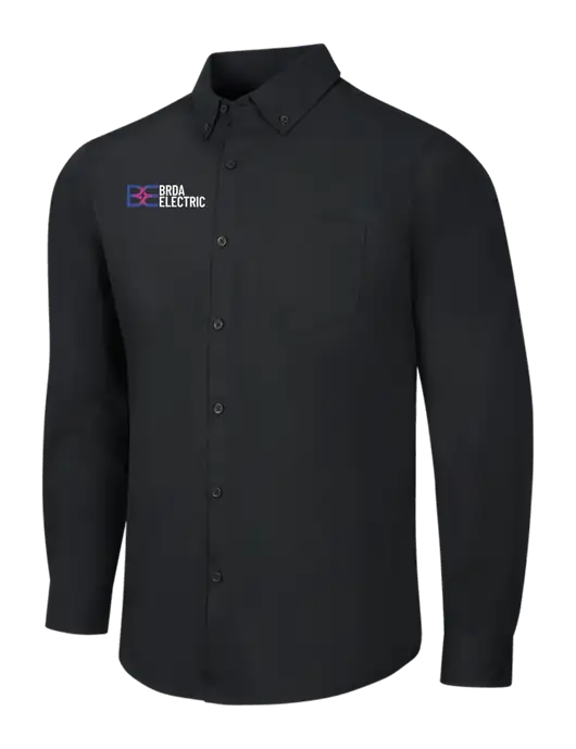 Black Long Sleeve Carefree Poplin Shirt w/Brda Electric Logo