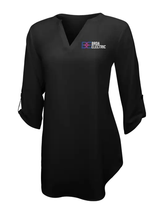 Womens Black 3/4 Sleeve Tunic Blouse w/Brda Electric Logo