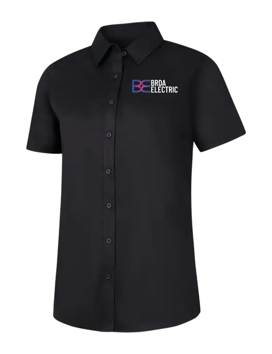 Womens Black Short Sleeve Superpro React Twill Shirt w/Brda Electric Logo