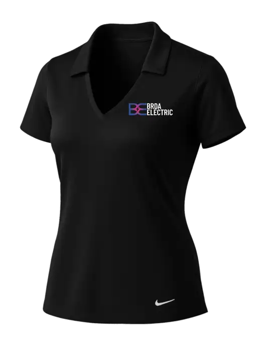 NIKE Black Womens Dri-Fit Vertical Mesh Polo w/Brda Electric Logo
