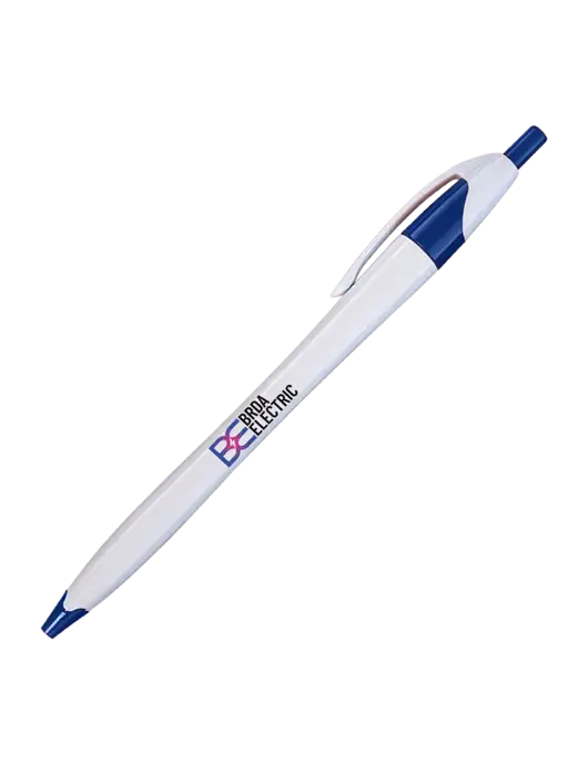 Novella White/Royal Classic Pen - Blue Ink w/Brda Electric Logo