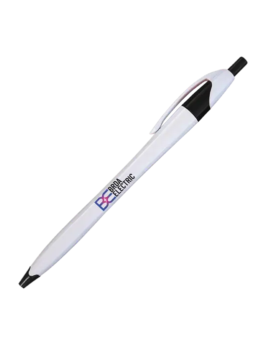 Novella White/Black Classic Pen - Blue Ink w/Brda Electric Logo