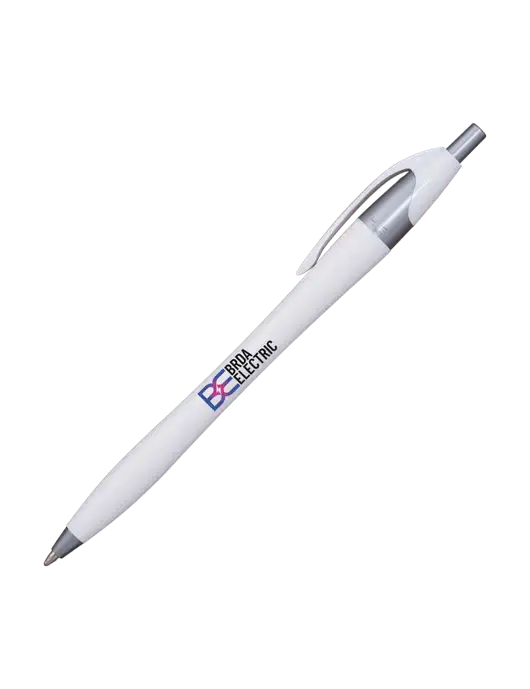 Novella White/Silver Shimmer Pen - Blue Ink w/Brda Electric Logo
