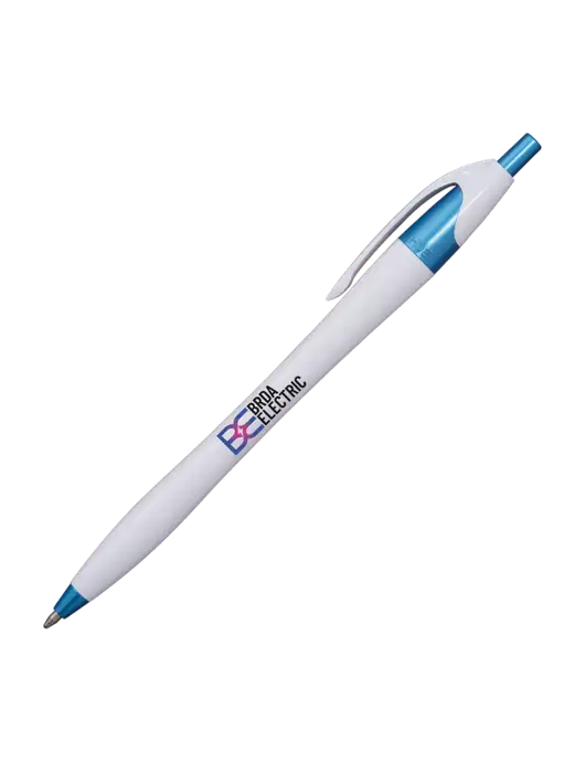 Novella White/Blue Shimmer Pen - Blue Ink w/Brda Electric Logo