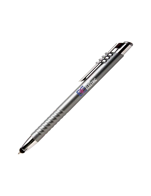 Schirhart Grey Stylus Pen - Blue Ink w/Brda Electric Logo