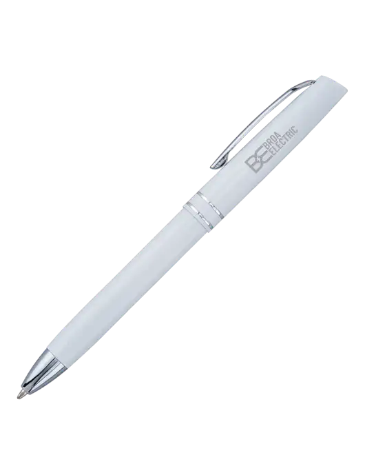 White Anguilla Black Ink Pen w/Brda Electric Logo