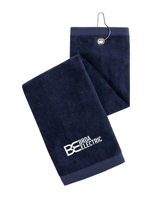 Navy Tri-Fold Golf Towel with Grommet w/Brda Electric Logo