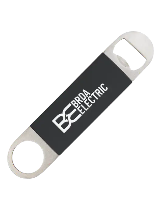 Black Bottle Opener with Silicone Grip w/Brda Electric Logo