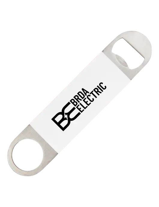 White Bottle Opener with Silicone Grip w/Brda Electric Logo