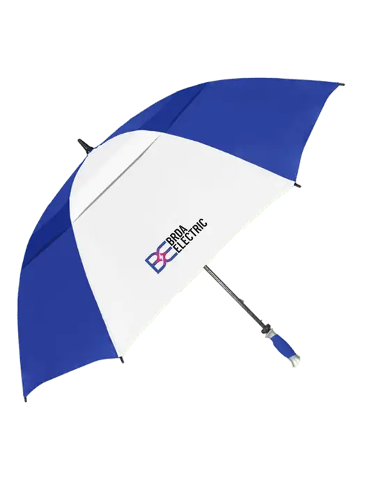 Royal/White Vented Typhoon Tamer Golf Umbrella w/Brda Electric Logo