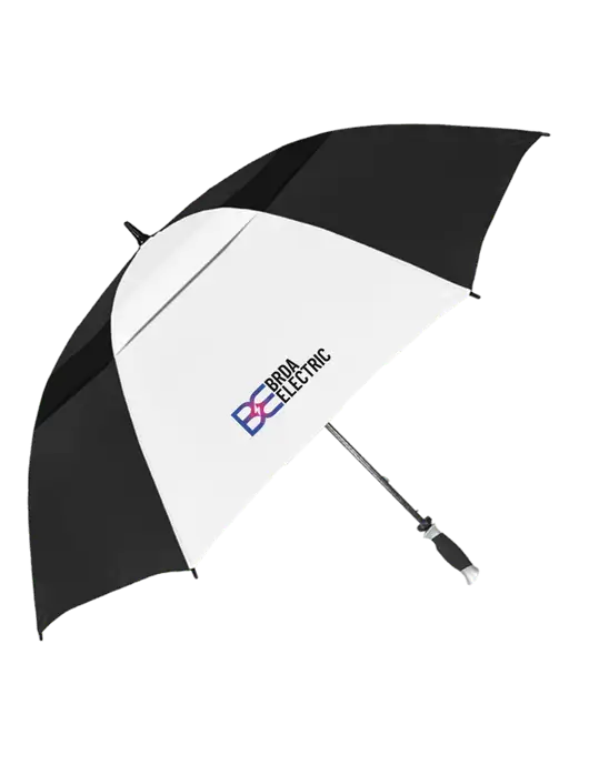 Black/White Vented Typhoon Tamer Golf Umbrella w/Brda Electric Logo