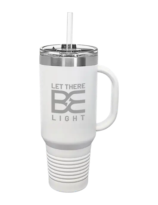 Polar Camel 40 oz. Powder Coated Vacuum Insulated White Travel Mug with Straw w/Brda Electric Logo