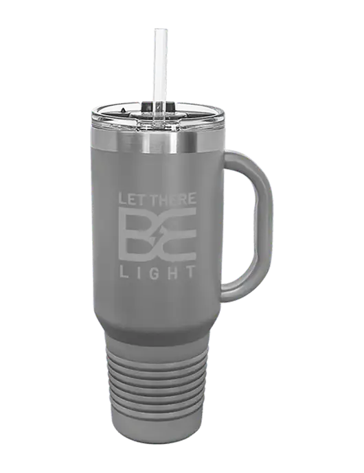 Polar Camel 40 oz. Powder Coated Vacuum Insulated Grey Travel Mug with Straw w/Brda Electric Logo