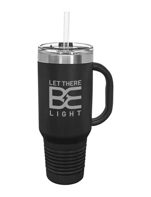 Polar Camel 40 oz. Powder Coated Vacuum Insulated Black Travel Mug with Straw w/Brda Electric Logo