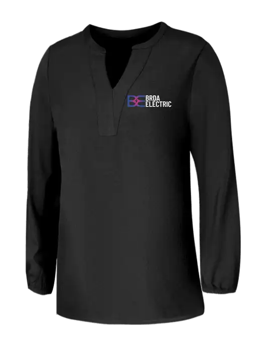 Mercer+Mettle Womens Deep Black Stretch Crepe 3/4 Sleeve Blouse w/Brda Electric Logo