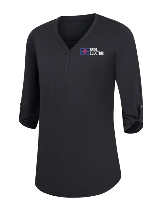 Womens Black City Stretch 3/4-Sleeve Tunic w/Brda Electric Logo