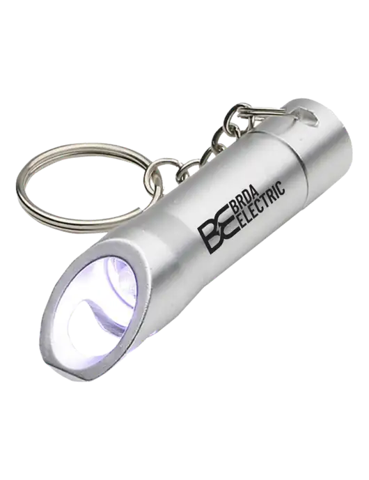Silver Pocket LED Flashlight with Bottle Opener & Keychain w/Brda Electric Logo