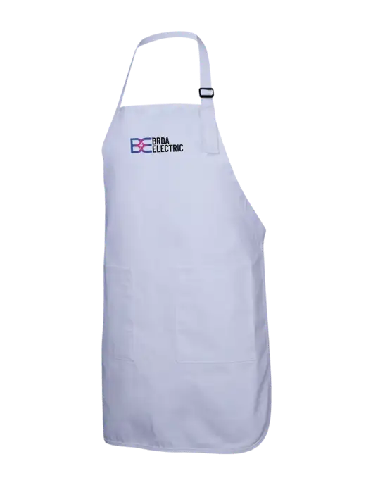 Full-Length White Apron With Pockets w/Brda Electric Logo