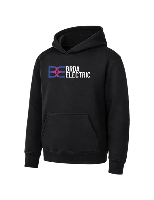 Youth Black 7.8 oz Pullover Hooded Sweatshirt w/Brda Electric Logo