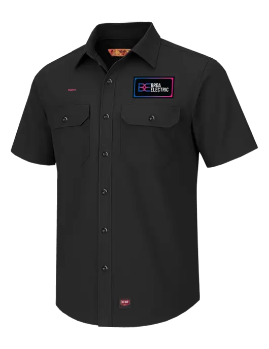 Red Kap Black Short Sleeve Solid Ripstop Shirt w/Brda Electric Logo, Text