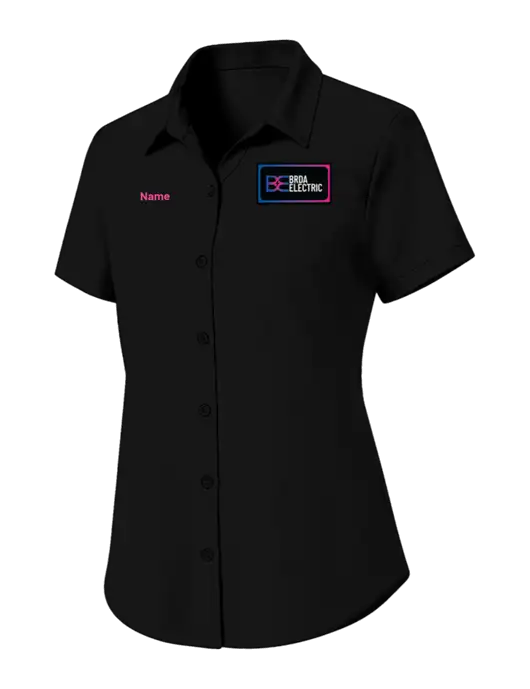 Womens Black Short Sleeve UV Dockside Shirt w/Brda Electric Logo, Text