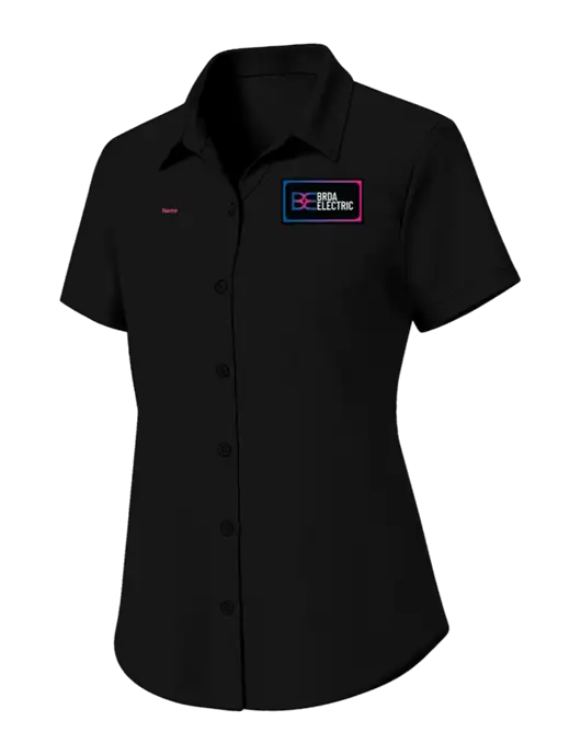 Womens Black Short Sleeve UV Dockside Shirt w/Brda Electric Logo, Text